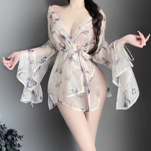 Butterfly Print Kimono Robe